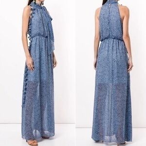 Sachin + Babi Josie Maxi Dress Sleeveless Bow Blue Leopard Women Medium Large 10